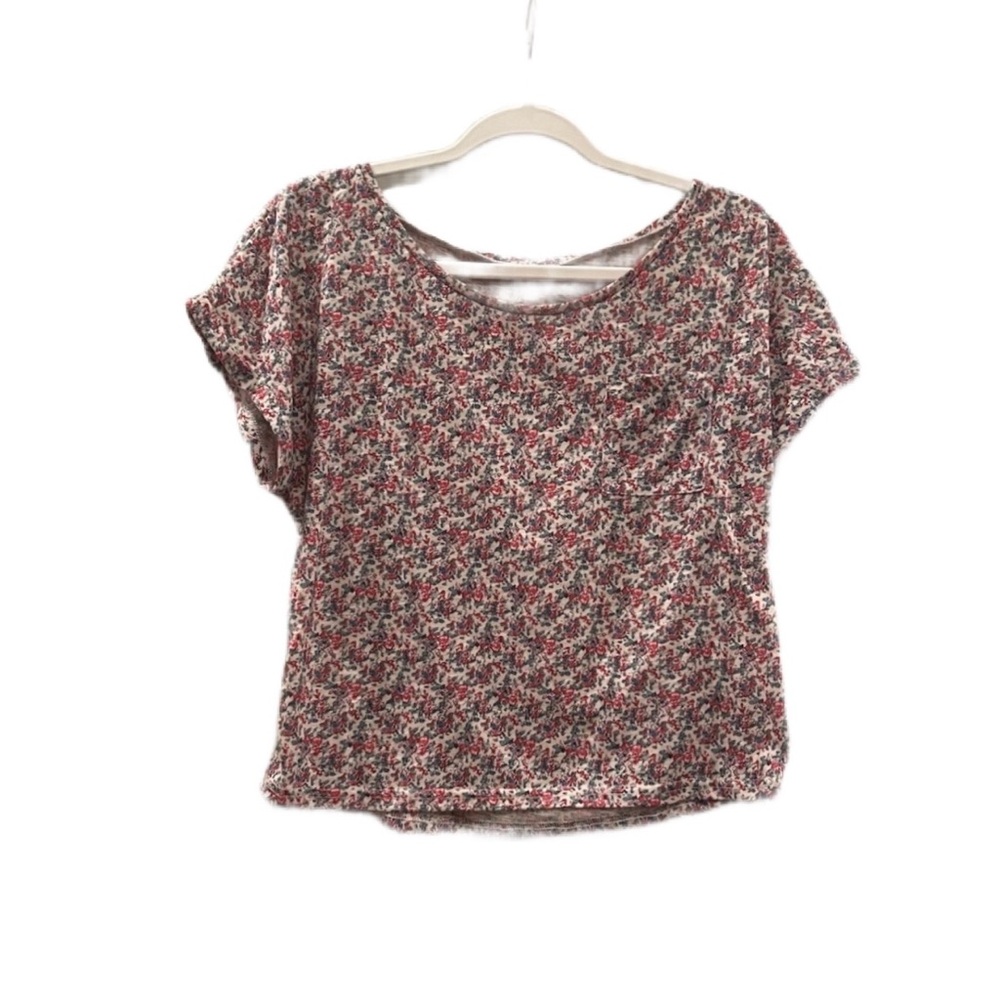 NET Ladies Medium Multicolor Floral Cropped T-Shirt Short Sleeves Polyester